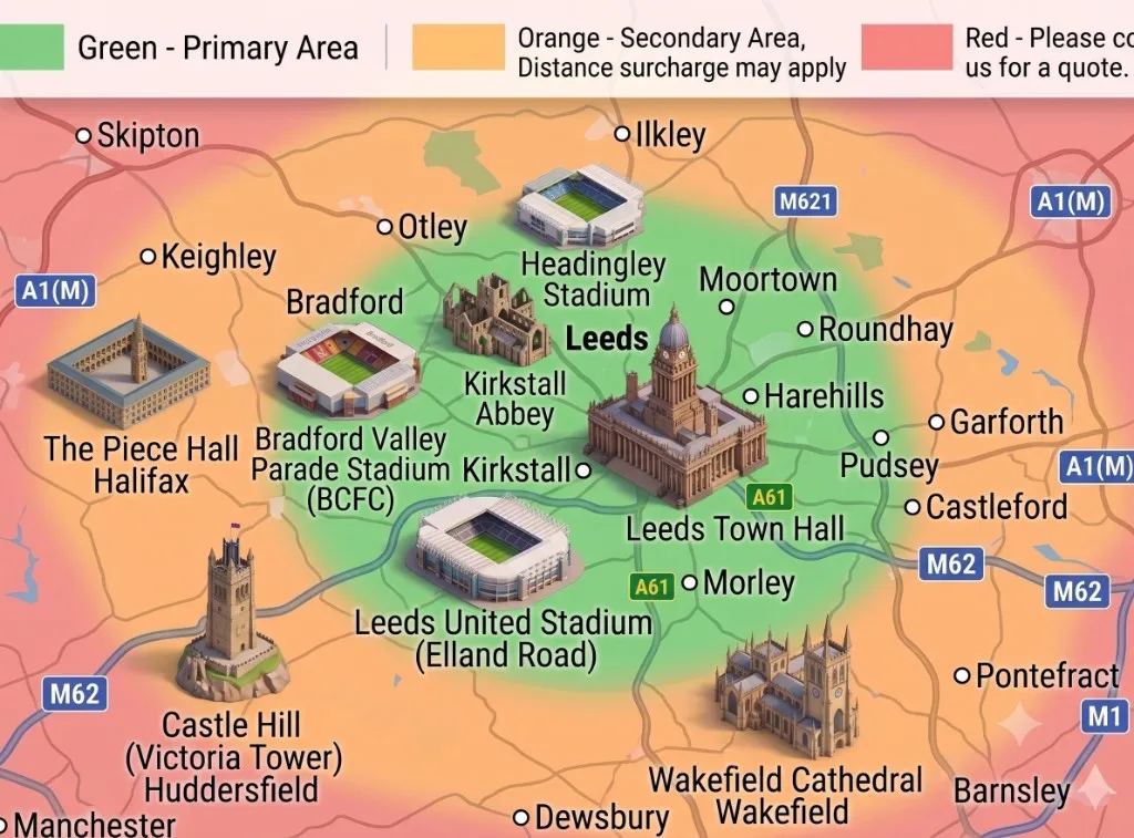 West Yorkshire Cooker Installation service area map covering the West Yorkshire